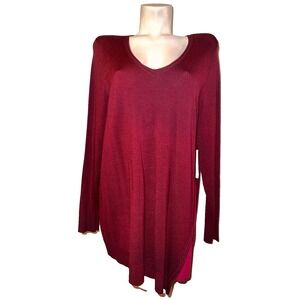 New Chicos Burgundy V-Neck Long Sleeve Tunic Sweater XL (3) Side Slits Chianti